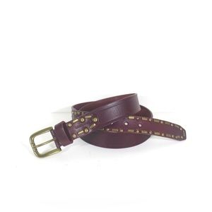 Deep Red Maroon Leather Belt with Brass Studs and Buckle 37 38 39 40 41 Large L